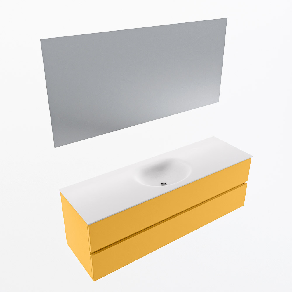 MONDIAZ VICA 150cm mueble de baño Ocher 2 cajones. Lavabo MOON Centro 1 orificio color Talc con espejo LED. 6 MONDIAZ VICA 150cm mueble de baño Ocher 2 cajones. Lavabo MOON Centro 1 orificio color Talc con espejo LED. - Imagen 6