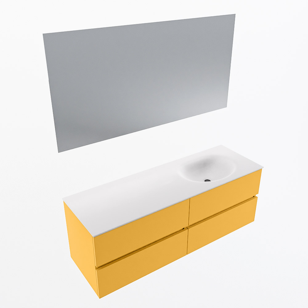 MONDIAZ VICA 140cm mueble de baño Ocher 4 cajones. Lavabo MOON Derecho 1 orificio color Talc con espejo LED. 6 MONDIAZ VICA 140cm mueble de baño Ocher 4 cajones. Lavabo MOON Derecho 1 orificio color Talc con espejo LED. - Imagen 6