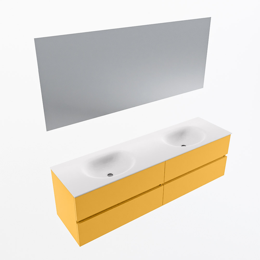 MONDIAZ VICA 170cm mueble de baño Ocher 4 cajones. Lavabo MOON Doble sin orificio color Talc con espejo LED. 6 MONDIAZ VICA 170cm mueble de baño Ocher 4 cajones. Lavabo MOON Doble sin orificio color Talc con espejo LED. - Imagen 6