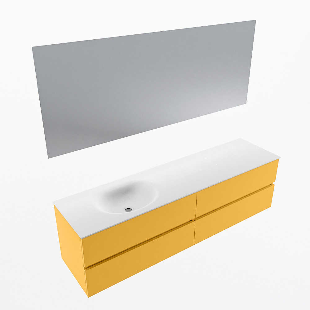 MONDIAZ VICA 180cm mueble de baño Ocher 4 cajones. Lavabo MOON Izquierda sin orificio color Talc con espejo LED. 6 MONDIAZ VICA 180cm mueble de baño Ocher 4 cajones. Lavabo MOON Izquierda sin orificio color Talc con espejo LED. - Imagen 6