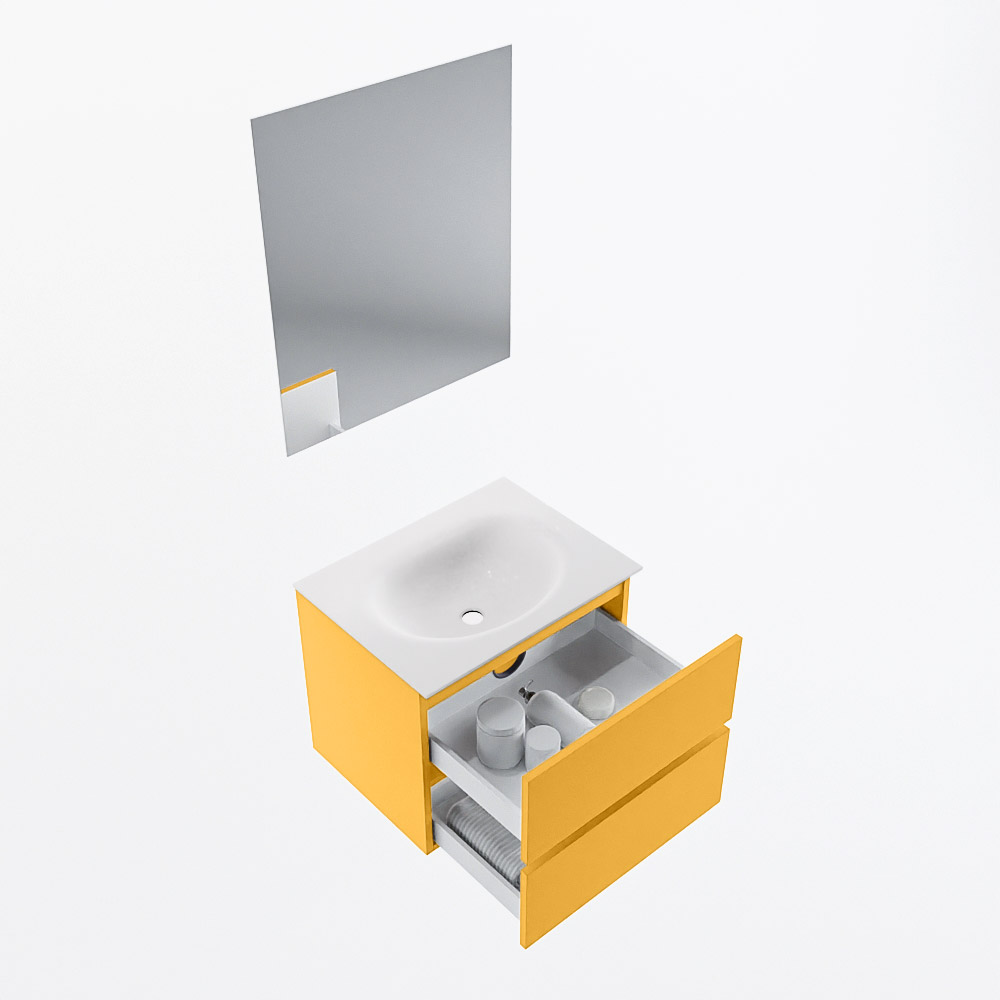 MONDIAZ VICA 60cm mueble de baño Ocher 2 cajones. Lavabo MOON Centro 1 orificio color Talc con espejo LED. 7 MONDIAZ VICA 60cm mueble de baño Ocher 2 cajones. Lavabo MOON Centro 1 orificio color Talc con espejo LED. - Imagen 7