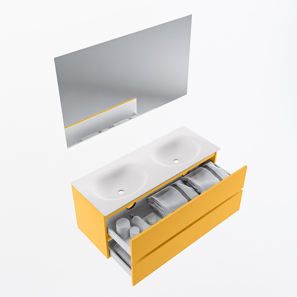 MONDIAZ VICA 120cm mueble de baño Ocher 2 cajones. Lavabo MOON Doble sin orificio color Talc con espejo LED. 7 MONDIAZ VICA 120cm mueble de baño Ocher 2 cajones. Lavabo MOON Doble sin orificio color Talc con espejo LED. - Imagen 7