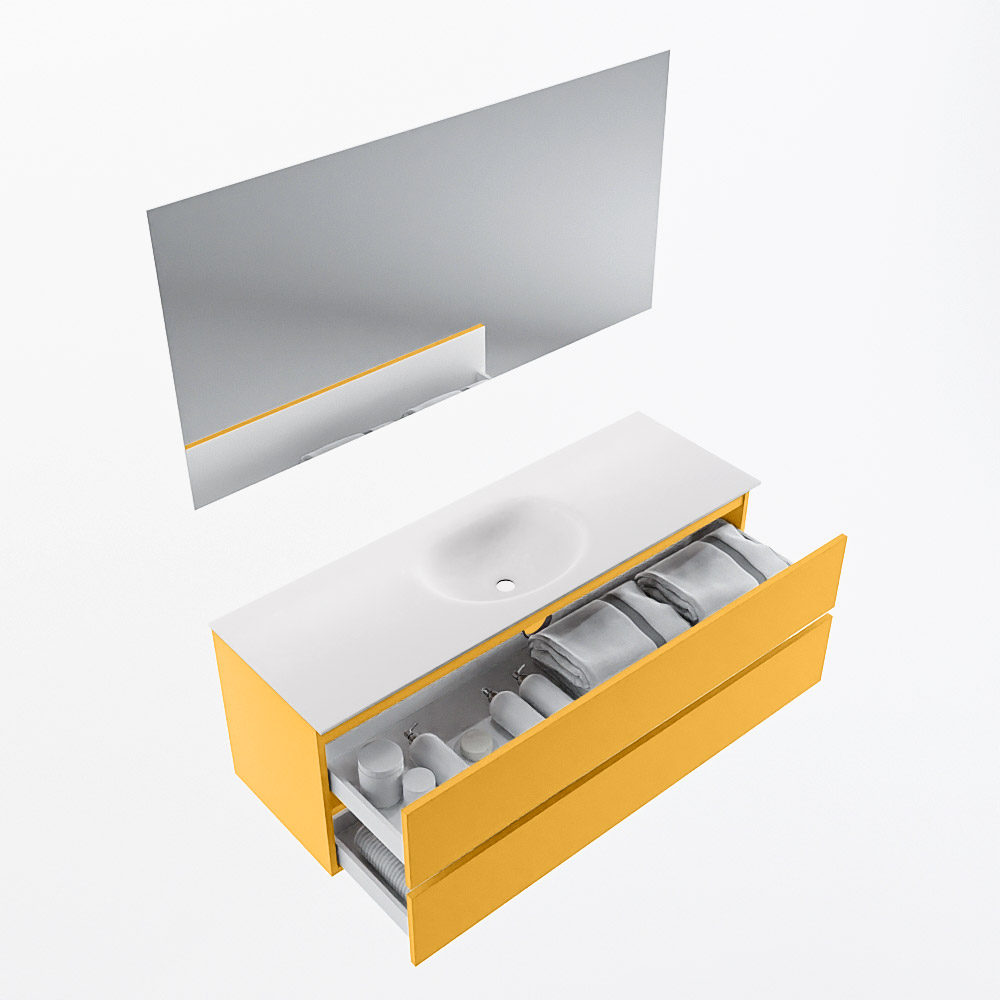 MONDIAZ VICA 140cm mueble de baño Ocher 2 cajones. Lavabo MOON Centro sin orificio color Talc con espejo LED. 7 MONDIAZ VICA 140cm mueble de baño Ocher 2 cajones. Lavabo MOON Centro sin orificio color Talc con espejo LED. - Imagen 7