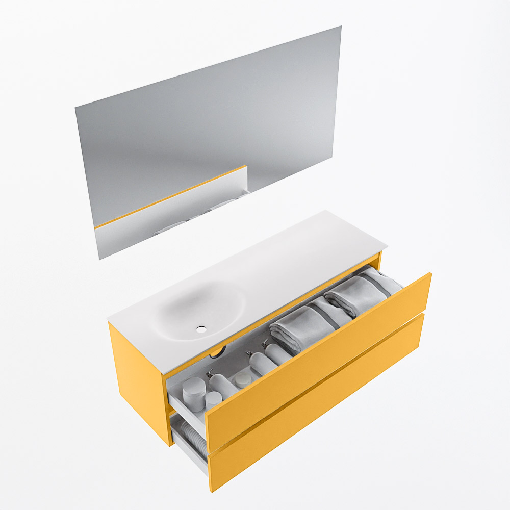 MONDIAZ VICA 140cm mueble de baño Ocher 2 cajones. Lavabo MOON Izquierda sin orificio color Talc con espejo LED. 7 MONDIAZ VICA 140cm mueble de baño Ocher 2 cajones. Lavabo MOON Izquierda sin orificio color Talc con espejo LED. - Imagen 7