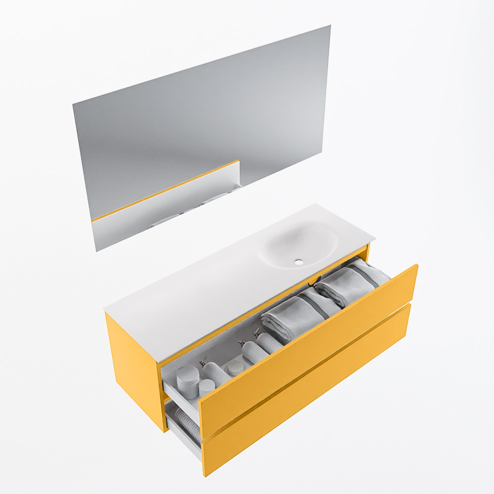 MONDIAZ VICA 140cm mueble de baño Ocher 2 cajones. Lavabo MOON Derecho sin orificio color Talc con espejo LED. 7 MONDIAZ VICA 140cm mueble de baño Ocher 2 cajones. Lavabo MOON Derecho sin orificio color Talc con espejo LED. - Imagen 7