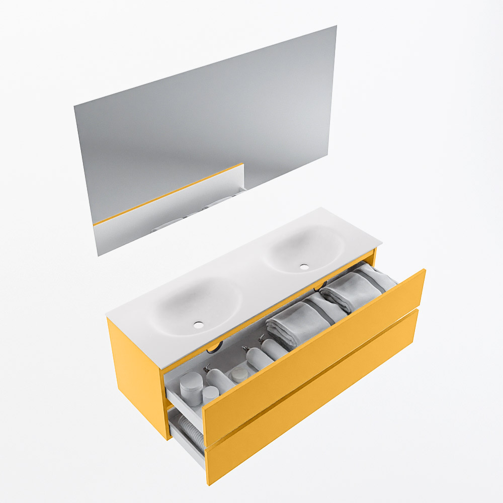 MONDIAZ VICA 140cm mueble de baño Ocher 2 cajones. Lavabo MOON Doble sin orificio color Talc con espejo LED. 7 MONDIAZ VICA 140cm mueble de baño Ocher 2 cajones. Lavabo MOON Doble sin orificio color Talc con espejo LED. - Imagen 7