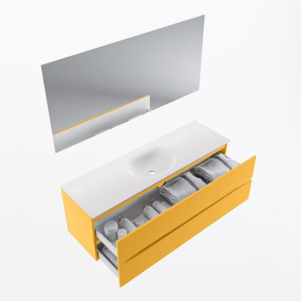 MONDIAZ VICA 150cm mueble de baño Ocher 2 cajones. Lavabo MOON Centro 1 orificio color Talc con espejo LED. 7 MONDIAZ VICA 150cm mueble de baño Ocher 2 cajones. Lavabo MOON Centro 1 orificio color Talc con espejo LED. - Imagen 7