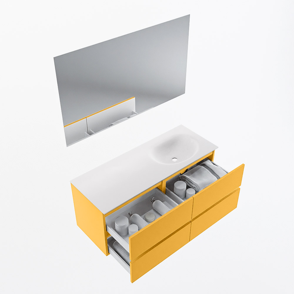 MONDIAZ VICA 120cm mueble de baño Ocher 4 cajones. Lavabo MOON Derecho sin orificio color Talc con espejo LED. 7 MONDIAZ VICA 120cm mueble de baño Ocher 4 cajones. Lavabo MOON Derecho sin orificio color Talc con espejo LED. - Imagen 7