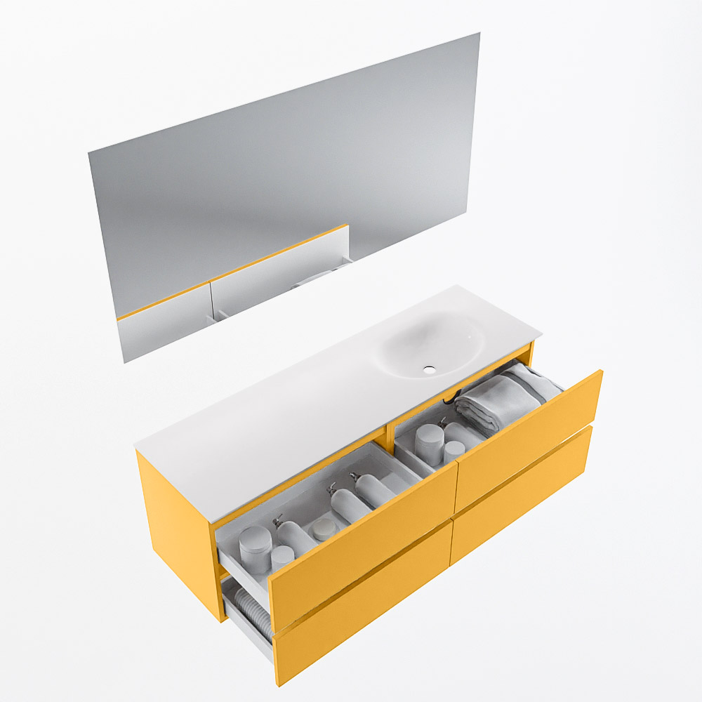 MONDIAZ VICA 150cm mueble de baño Ocher 4 cajones. Lavabo MOON Derecho sin orificio color Talc con espejo LED. 7 MONDIAZ VICA 150cm mueble de baño Ocher 4 cajones. Lavabo MOON Derecho sin orificio color Talc con espejo LED. - Imagen 7
