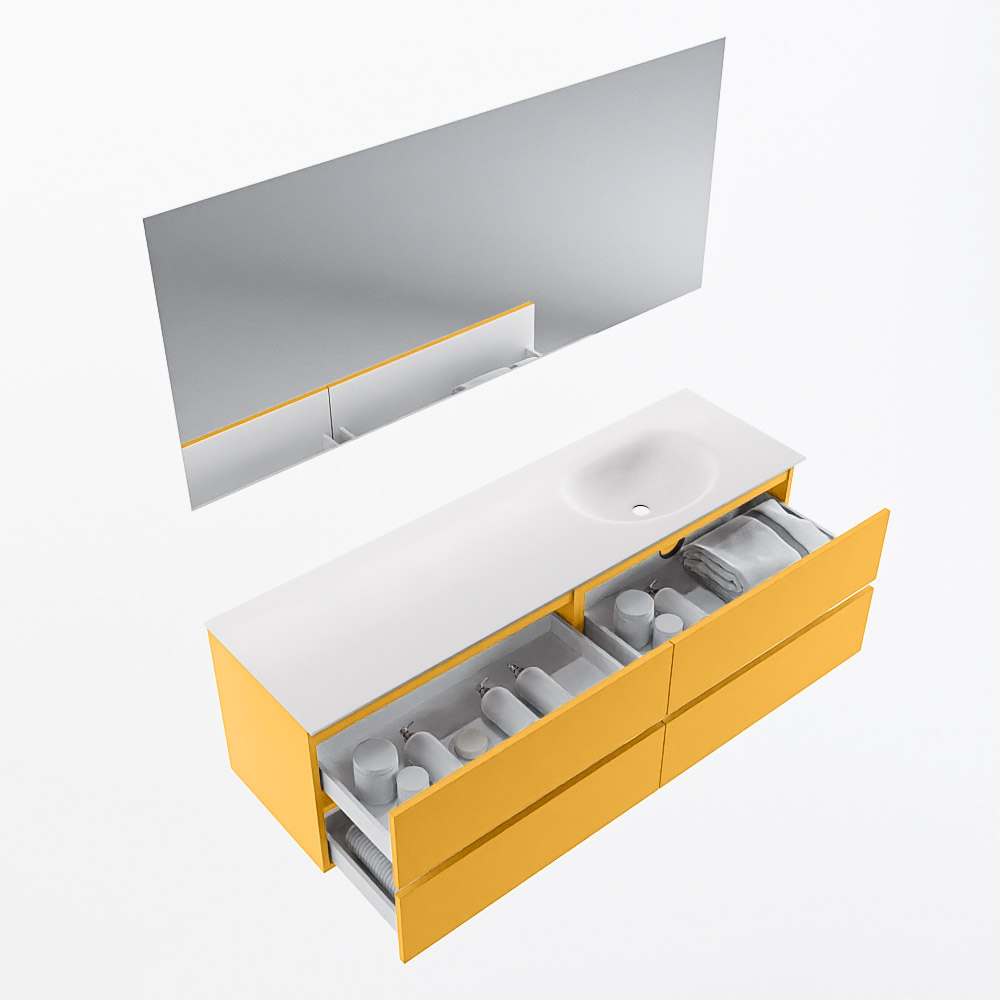 MONDIAZ VICA 160cm mueble de baño Ocher 4 cajones. Lavabo MOON Derecho sin orificio color Talc con espejo LED. 7 MONDIAZ VICA 160cm mueble de baño Ocher 4 cajones. Lavabo MOON Derecho sin orificio color Talc con espejo LED. - Imagen 7