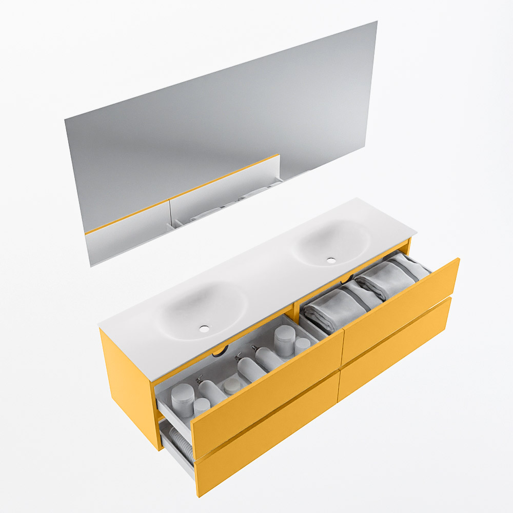 MONDIAZ VICA 170cm mueble de baño Ocher 4 cajones. Lavabo MOON Doble sin orificio color Talc con espejo LED. 7 MONDIAZ VICA 170cm mueble de baño Ocher 4 cajones. Lavabo MOON Doble sin orificio color Talc con espejo LED. - Imagen 7