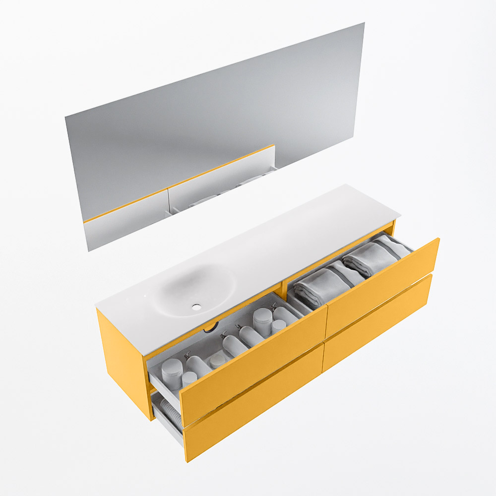 MONDIAZ VICA 180cm mueble de baño Ocher 4 cajones. Lavabo MOON Izquierda sin orificio color Talc con espejo LED. 7 MONDIAZ VICA 180cm mueble de baño Ocher 4 cajones. Lavabo MOON Izquierda sin orificio color Talc con espejo LED. - Imagen 7