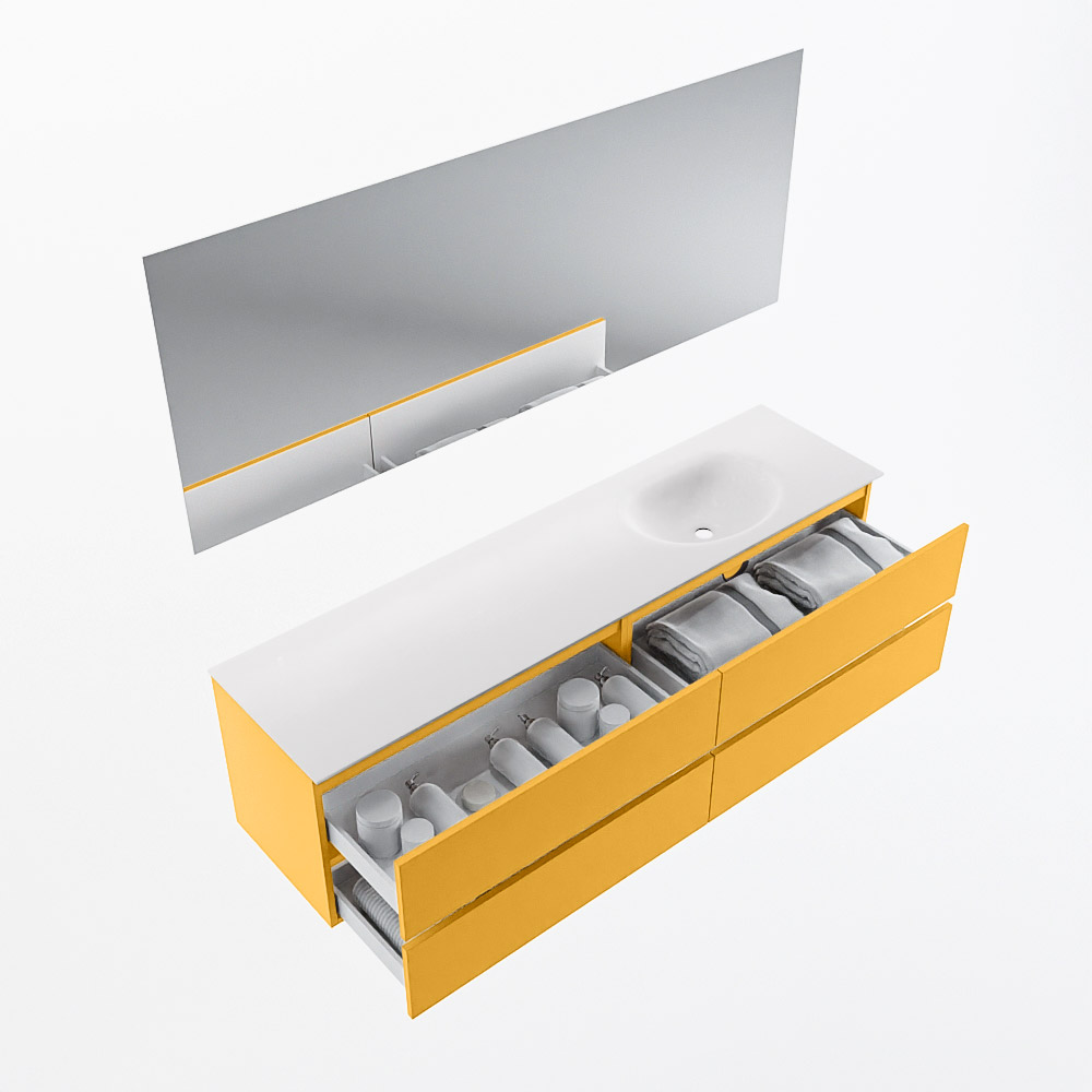 MONDIAZ VICA 180cm mueble de baño Ocher 4 cajones. Lavabo MOON Derecho sin orificio color Talc con espejo LED. 7 MONDIAZ VICA 180cm mueble de baño Ocher 4 cajones. Lavabo MOON Derecho sin orificio color Talc con espejo LED. - Imagen 7