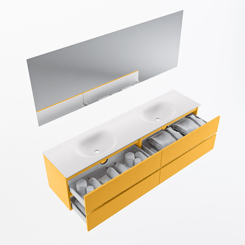 MONDIAZ VICA 190cm mueble de baño Ocher 4 cajones. Lavabo MOON Doble 2 orificios color Talc con espejo LED. 7 MONDIAZ VICA 190cm mueble de baño Ocher 4 cajones. Lavabo MOON Doble 2 orificios color Talc con espejo LED. - Imagen 7