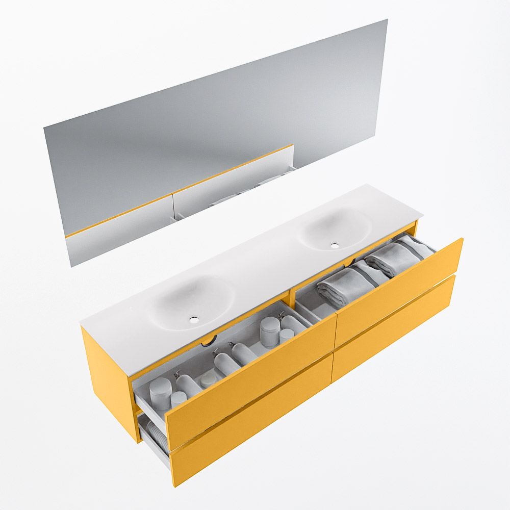 MONDIAZ VICA 200cm mueble de baño Ocher 4 cajones. Lavabo MOON Doble sin orificio color Talc con espejo LED. 7 MONDIAZ VICA 200cm mueble de baño Ocher 4 cajones. Lavabo MOON Doble sin orificio color Talc con espejo LED. - Imagen 7