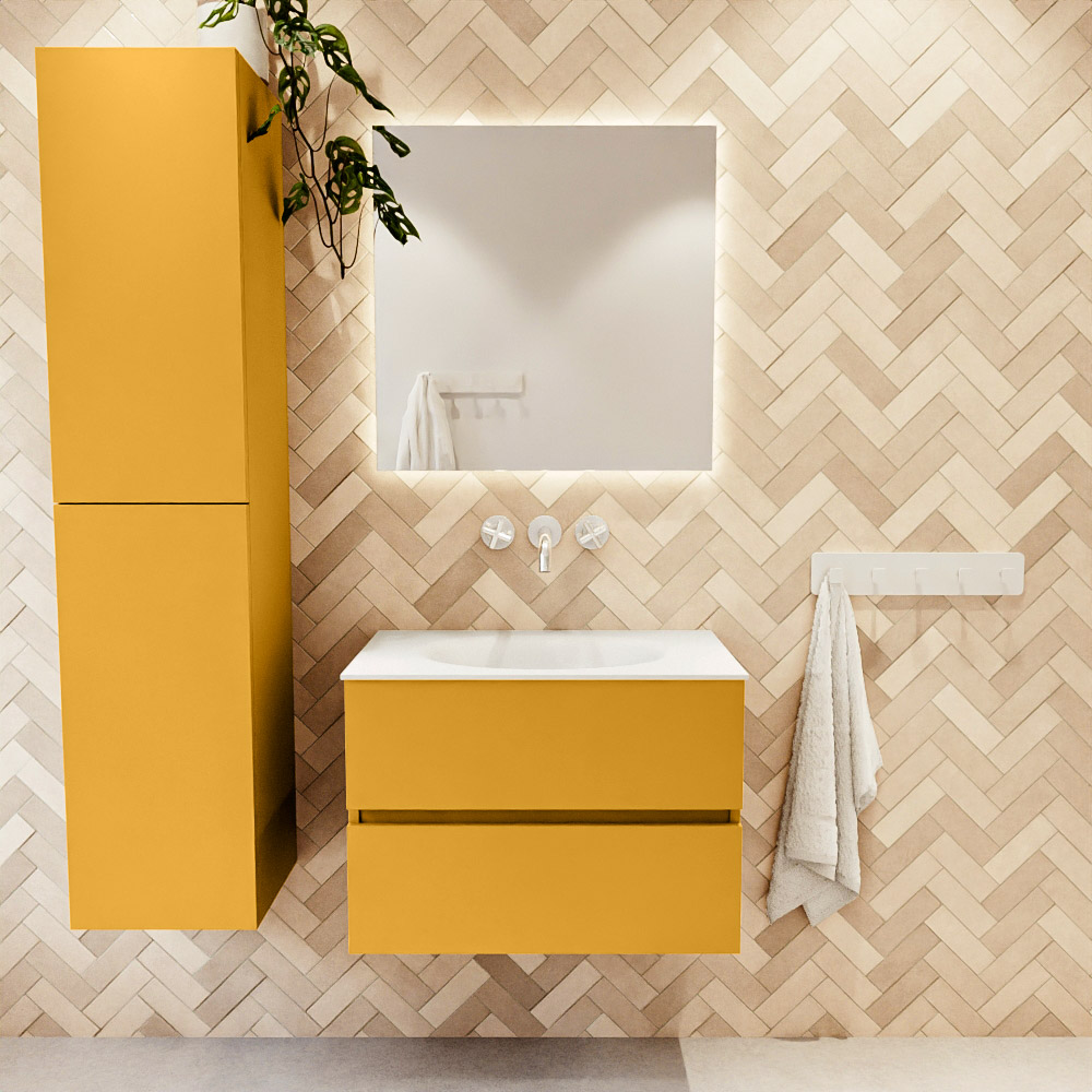 MONDIAZ VICA 70cm mueble de baño Ocher 2 cajones. Lavabo MOON Centro sin orificio color Talc con espejo LED. 2 MONDIAZ VICA 70cm mueble de baño Ocher 2 cajones. Lavabo MOON Centro sin orificio color Talc con espejo LED. - Imagen 2