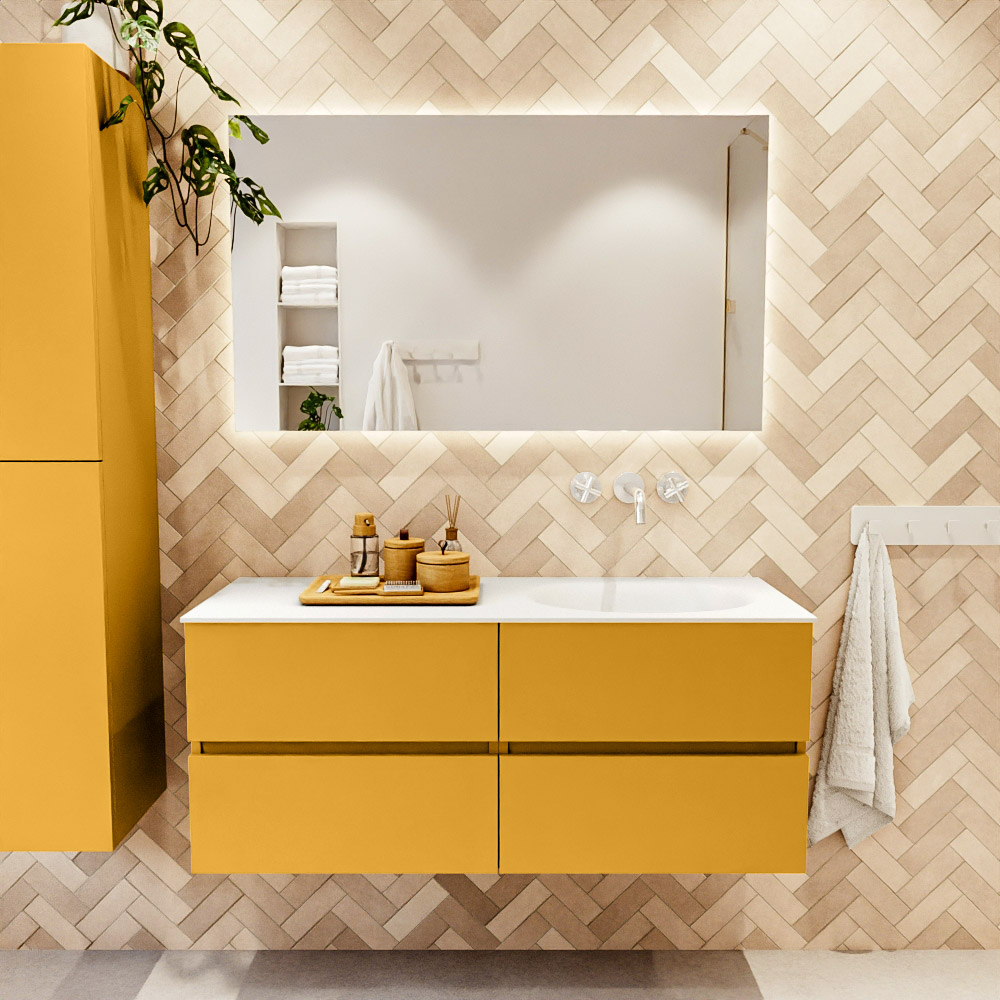 MONDIAZ VICA 120cm mueble de baño Ocher 4 cajones. Lavabo MOON Derecho sin orificio color Talc con espejo LED. 2 MONDIAZ VICA 120cm mueble de baño Ocher 4 cajones. Lavabo MOON Derecho sin orificio color Talc con espejo LED. - Imagen 2