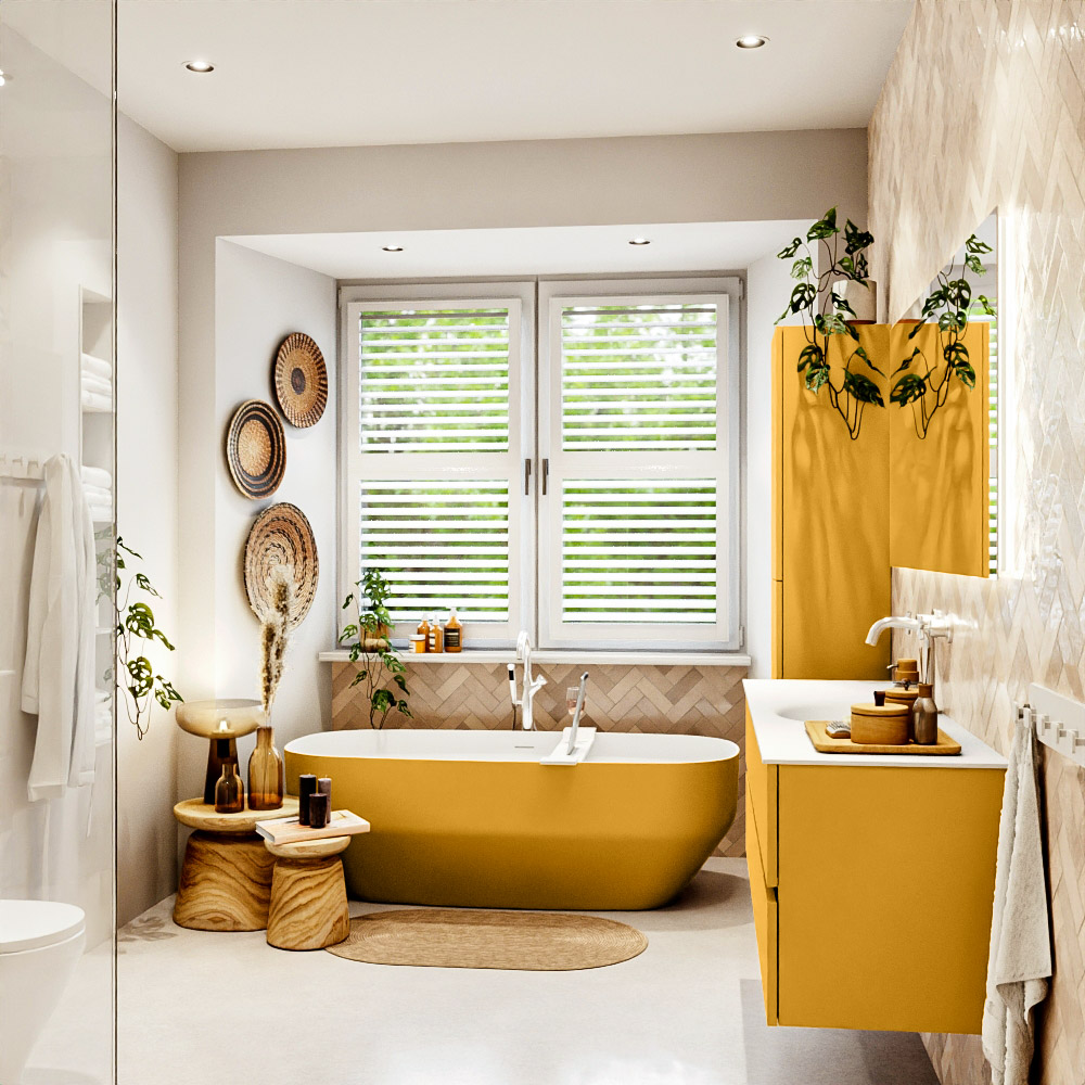 MONDIAZ VICA 150cm mueble de baño Ocher 2 cajones. Lavabo MOON Centro 1 orificio color Talc con espejo LED. 3 MONDIAZ VICA 150cm mueble de baño Ocher 2 cajones. Lavabo MOON Centro 1 orificio color Talc con espejo LED. - Imagen 3