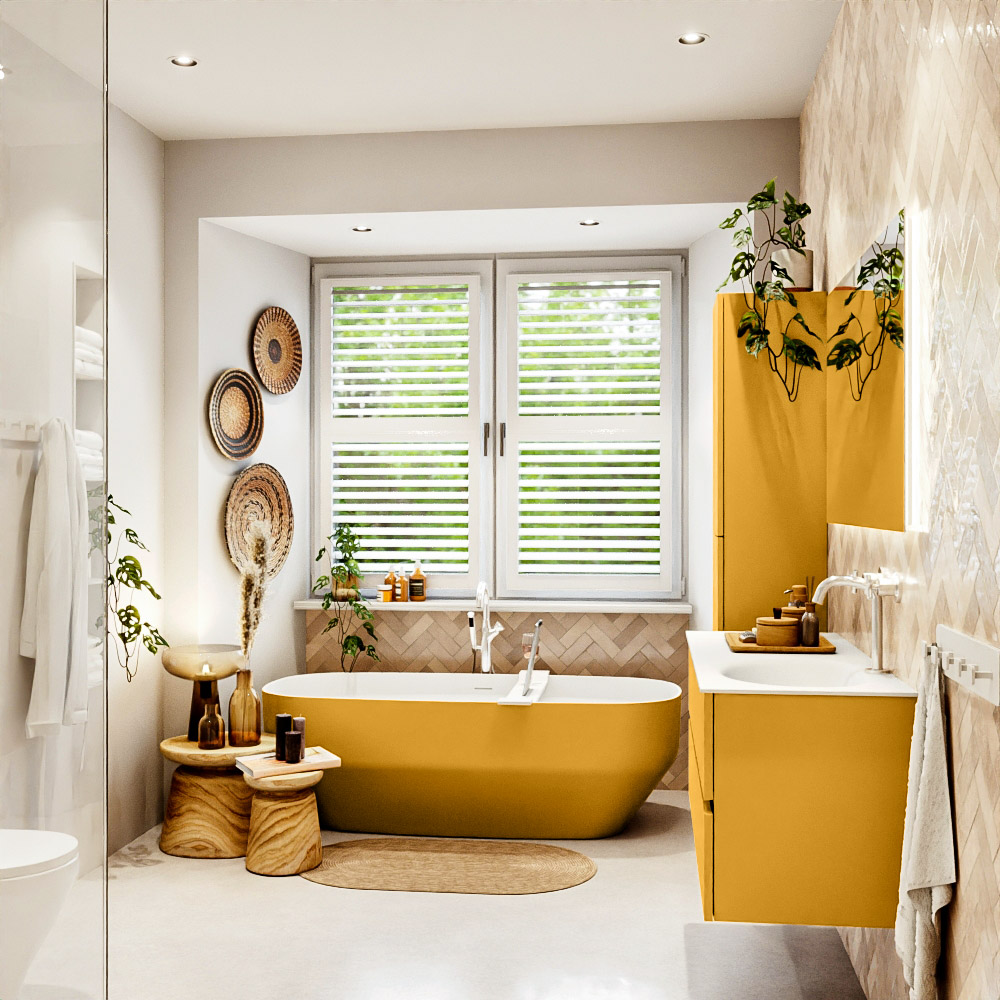 MONDIAZ VICA 120cm mueble de baño Ocher 4 cajones. Lavabo MOON Derecho 1 orificio color Talc con espejo LED. 3 MONDIAZ VICA 120cm mueble de baño Ocher 4 cajones. Lavabo MOON Derecho 1 orificio color Talc con espejo LED. - Imagen 3
