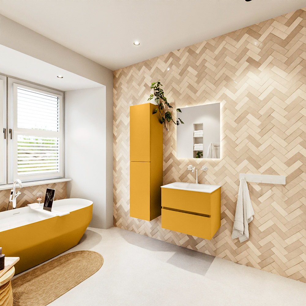 MONDIAZ VICA 60cm mueble de baño Ocher 2 cajones. Lavabo MOON Centro 1 orificio color Talc con espejo LED. 4 MONDIAZ VICA 60cm mueble de baño Ocher 2 cajones. Lavabo MOON Centro 1 orificio color Talc con espejo LED. - Imagen 4