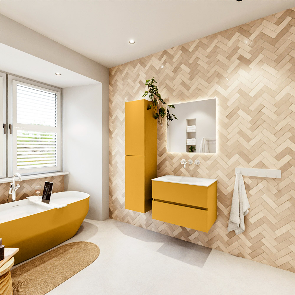 MONDIAZ VICA 70cm mueble de baño Ocher 2 cajones. Lavabo MOON Centro sin orificio color Talc con espejo LED. 4 MONDIAZ VICA 70cm mueble de baño Ocher 2 cajones. Lavabo MOON Centro sin orificio color Talc con espejo LED. - Imagen 4