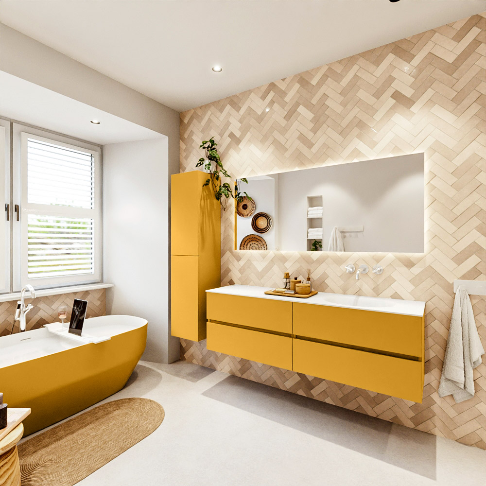 MONDIAZ VICA 160cm mueble de baño Ocher 4 cajones. Lavabo MOON Derecho sin orificio color Talc con espejo LED. 4 MONDIAZ VICA 160cm mueble de baño Ocher 4 cajones. Lavabo MOON Derecho sin orificio color Talc con espejo LED. - Imagen 4