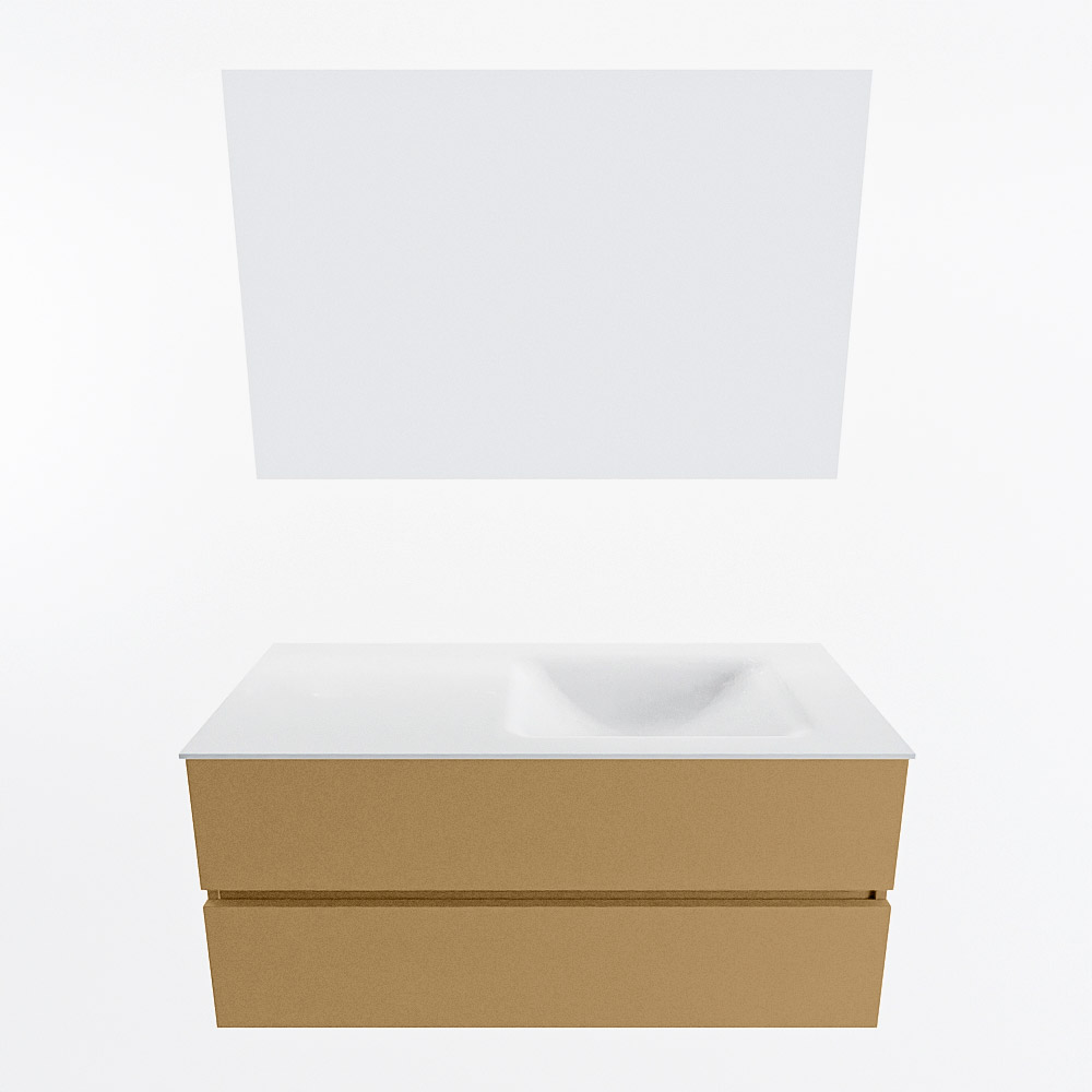 MONDIAZ VICA 110cm mueble de baño Oro 2 cajones. Lavabo CLOUD Derecho 1 orificio color Talc con espejo LED. 5 MONDIAZ VICA 110cm mueble de baño Oro 2 cajones. Lavabo CLOUD Derecho 1 orificio color Talc con espejo LED. - Imagen 5