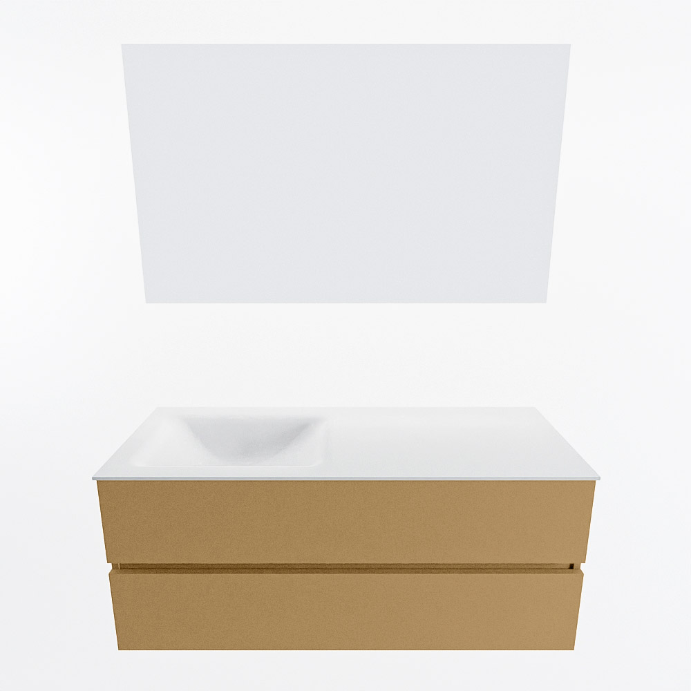 MONDIAZ VICA 120cm mueble de baño Oro 2 cajones. Lavabo CLOUD Izquierda 1 orificio color Talc con espejo LED. 5 MONDIAZ VICA 120cm mueble de baño Oro 2 cajones. Lavabo CLOUD Izquierda 1 orificio color Talc con espejo LED. - Imagen 5