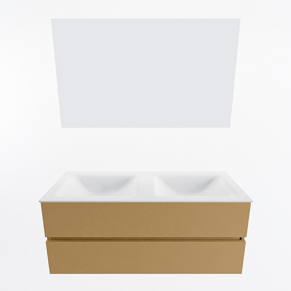 MONDIAZ VICA 120cm mueble de baño Oro 2 cajones. Lavabo CLOUD Doble 2 orificios color Talc con espejo LED. 5 MONDIAZ VICA 120cm mueble de baño Oro 2 cajones. Lavabo CLOUD Doble 2 orificios color Talc con espejo LED. - Imagen 5