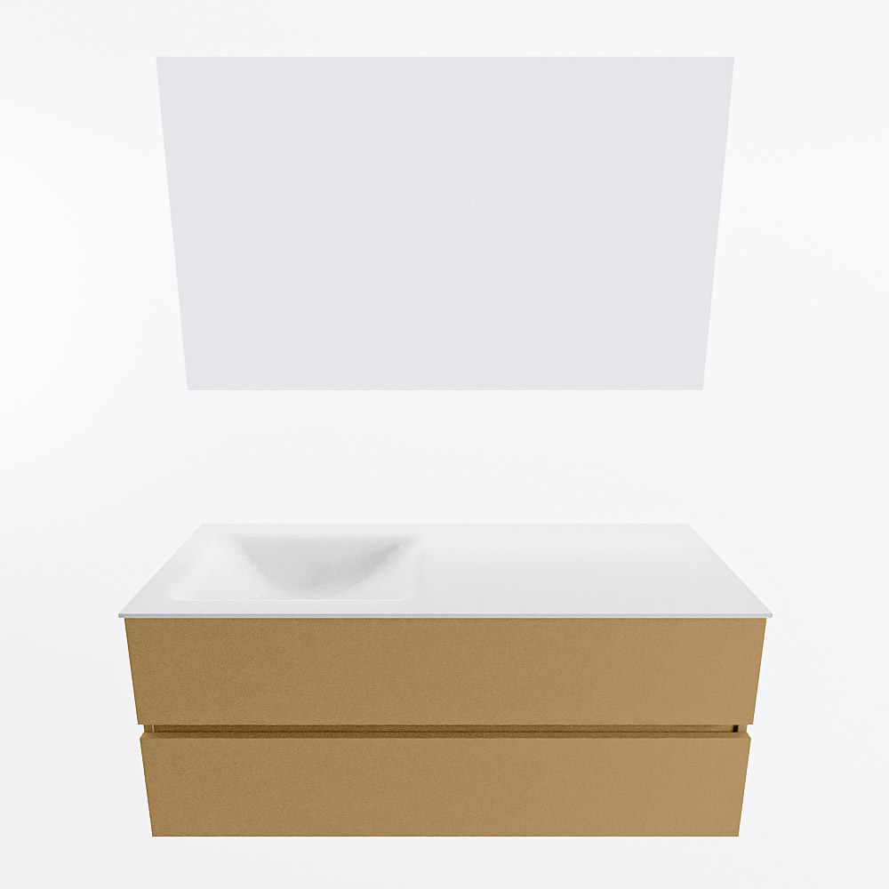 MONDIAZ VICA 120cm mueble de baño Oro 2 cajones. Lavabo CLOUD Izquierda sin orificio color Talc con espejo LED. 5 MONDIAZ VICA 120cm mueble de baño Oro 2 cajones. Lavabo CLOUD Izquierda sin orificio color Talc con espejo LED. - Imagen 5