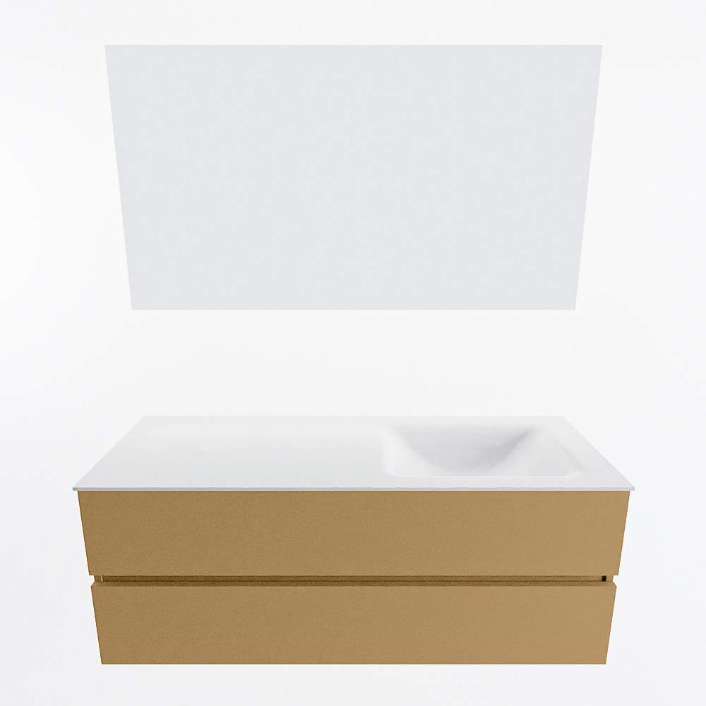 MONDIAZ VICA 130cm mueble de baño Oro 2 cajones. Lavabo CLOUD Derecho sin orificio color Talc con espejo LED. 4 MONDIAZ VICA 130cm mueble de baño Oro 2 cajones. Lavabo CLOUD Derecho sin orificio color Talc con espejo LED. - Imagen 5
