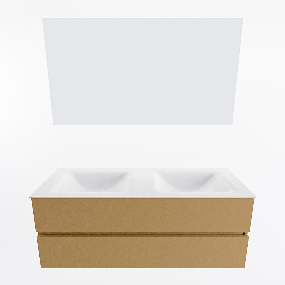 MONDIAZ VICA 130cm mueble de baño Oro 2 cajones. Lavabo CLOUD Doble sin orificio color Talc con espejo LED. 4 MONDIAZ VICA 130cm mueble de baño Oro 2 cajones. Lavabo CLOUD Doble sin orificio color Talc con espejo LED. - Imagen 5