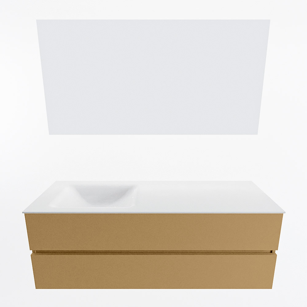 MONDIAZ VICA 140cm mueble de baño Oro 2 cajones. Lavabo CLOUD Izquierda sin orificio color Talc con espejo LED. 4 MONDIAZ VICA 140cm mueble de baño Oro 2 cajones. Lavabo CLOUD Izquierda sin orificio color Talc con espejo LED. - Imagen 5