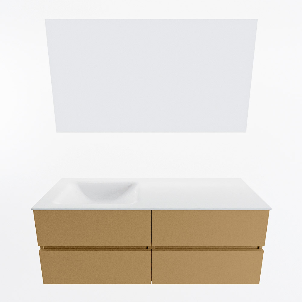 MONDIAZ VICA 130cm mueble de baño Oro 4 cajones. Lavabo CLOUD Izquierda 1 orificio color Talc con espejo LED. 4 MONDIAZ VICA 130cm mueble de baño Oro 4 cajones. Lavabo CLOUD Izquierda 1 orificio color Talc con espejo LED. - Imagen 5
