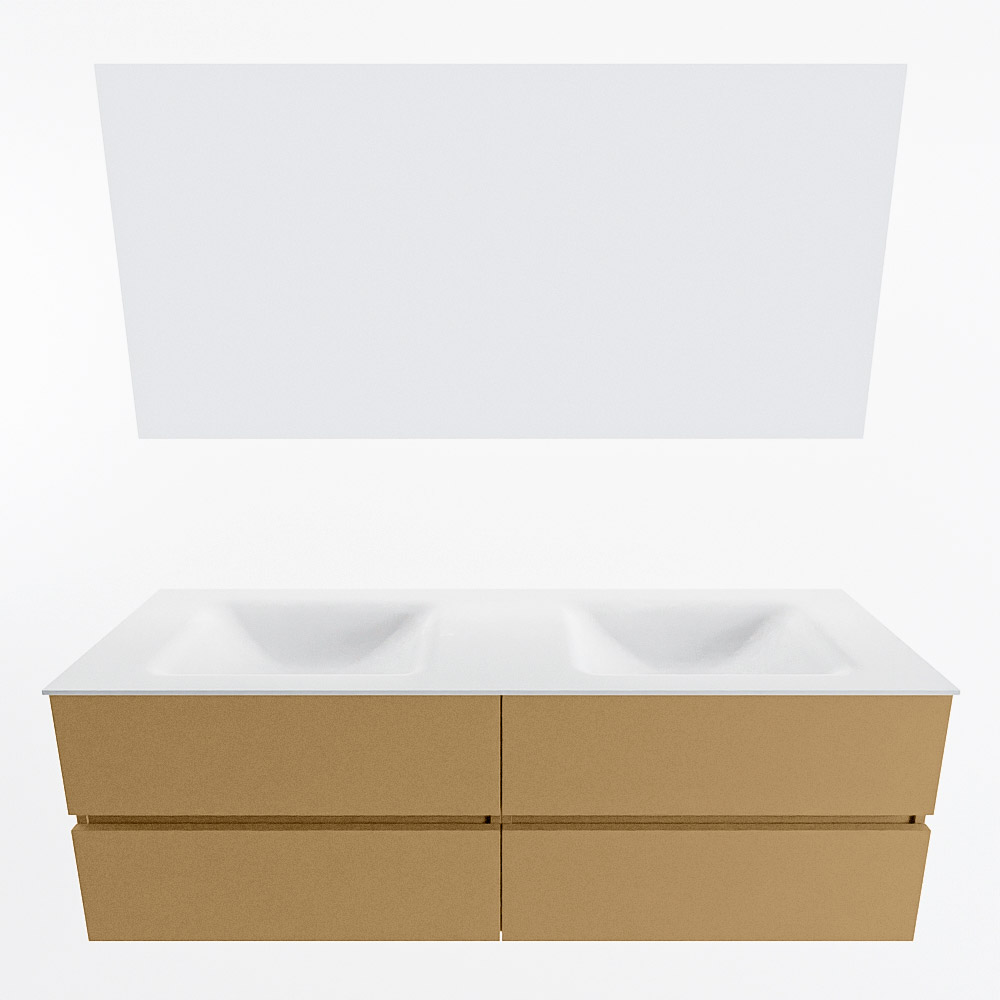 MONDIAZ VICA 150cm mueble de baño Oro 4 cajones. Lavabo CLOUD Doble sin orificio color Talc con espejo LED. 5 MONDIAZ VICA 150cm mueble de baño Oro 4 cajones. Lavabo CLOUD Doble sin orificio color Talc con espejo LED. - Imagen 5