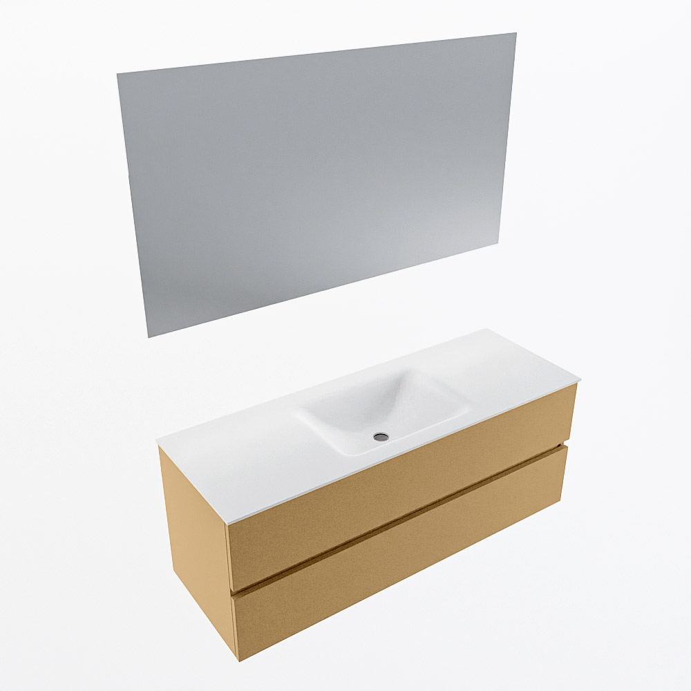 MONDIAZ VICA 130cm mueble de baño Oro 2 cajones. Lavabo CLOUD Centro 1 orificio color Talc con espejo LED. 5 MONDIAZ VICA 130cm mueble de baño Oro 2 cajones. Lavabo CLOUD Centro 1 orificio color Talc con espejo LED. - Imagen 6