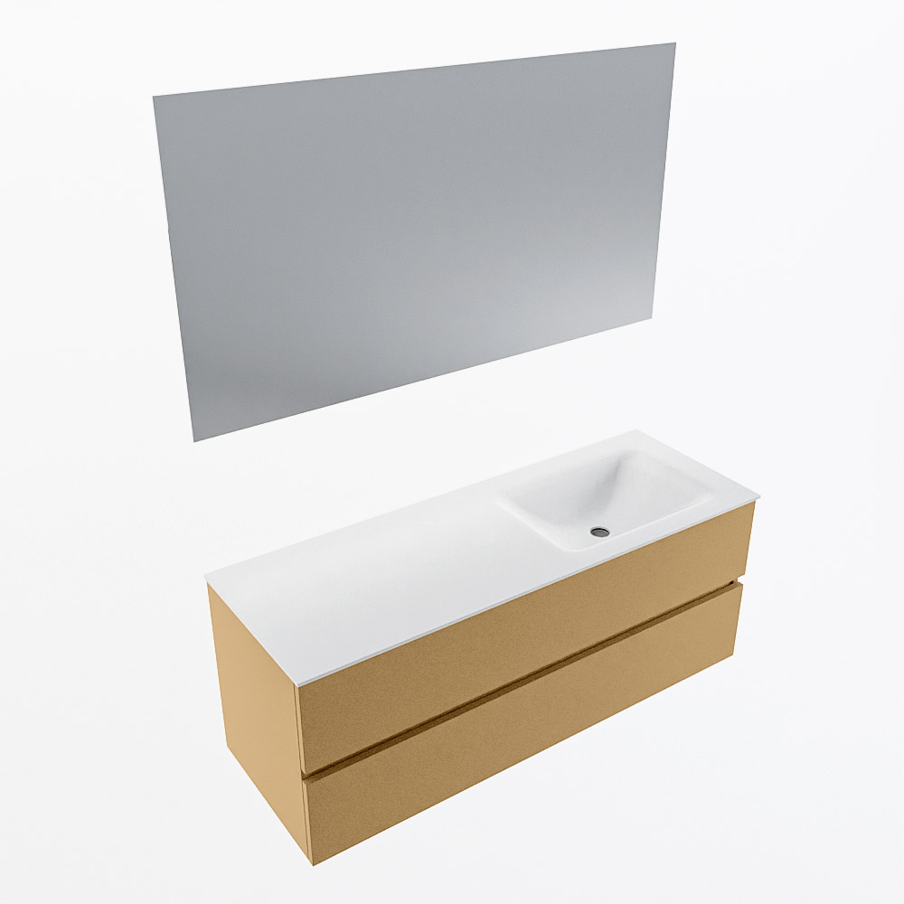 MONDIAZ VICA 130cm mueble de baño Oro 2 cajones. Lavabo CLOUD Derecho sin orificio color Talc con espejo LED. 5 MONDIAZ VICA 130cm mueble de baño Oro 2 cajones. Lavabo CLOUD Derecho sin orificio color Talc con espejo LED. - Imagen 6