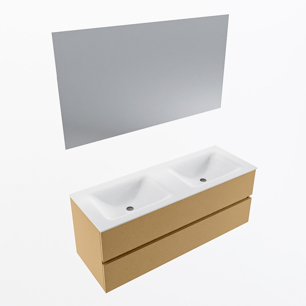 MONDIAZ VICA 130cm mueble de baño Oro 2 cajones. Lavabo CLOUD Doble sin orificio color Talc con espejo LED. 5 MONDIAZ VICA 130cm mueble de baño Oro 2 cajones. Lavabo CLOUD Doble sin orificio color Talc con espejo LED. - Imagen 6