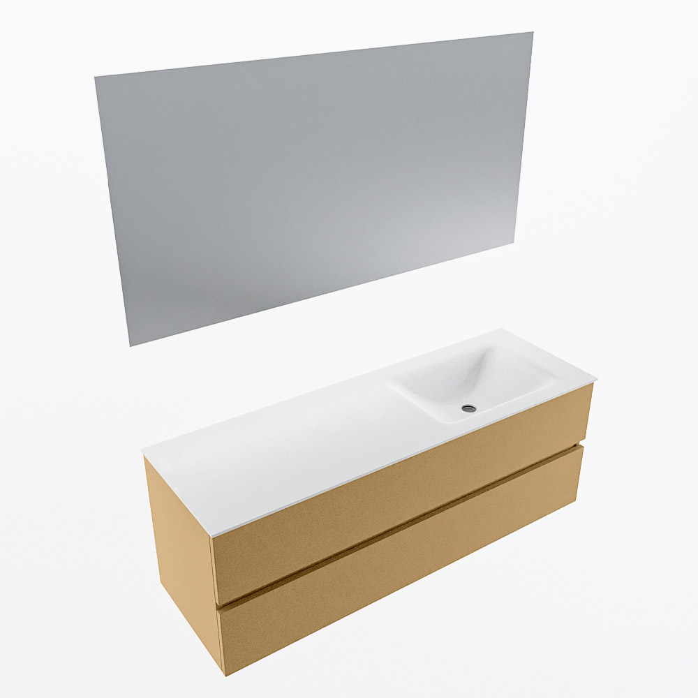 MONDIAZ VICA 140cm mueble de baño Oro 2 cajones. Lavabo CLOUD Derecho sin orificio color Talc con espejo LED. 5 MONDIAZ VICA 140cm mueble de baño Oro 2 cajones. Lavabo CLOUD Derecho sin orificio color Talc con espejo LED. - Imagen 6
