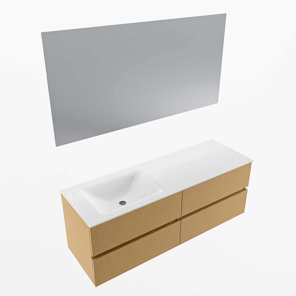 MONDIAZ VICA 140cm mueble de baño Oro 4 cajones. Lavabo CLOUD Izquierda 1 orificio color Talc con espejo LED. 5 MONDIAZ VICA 140cm mueble de baño Oro 4 cajones. Lavabo CLOUD Izquierda 1 orificio color Talc con espejo LED. - Imagen 6