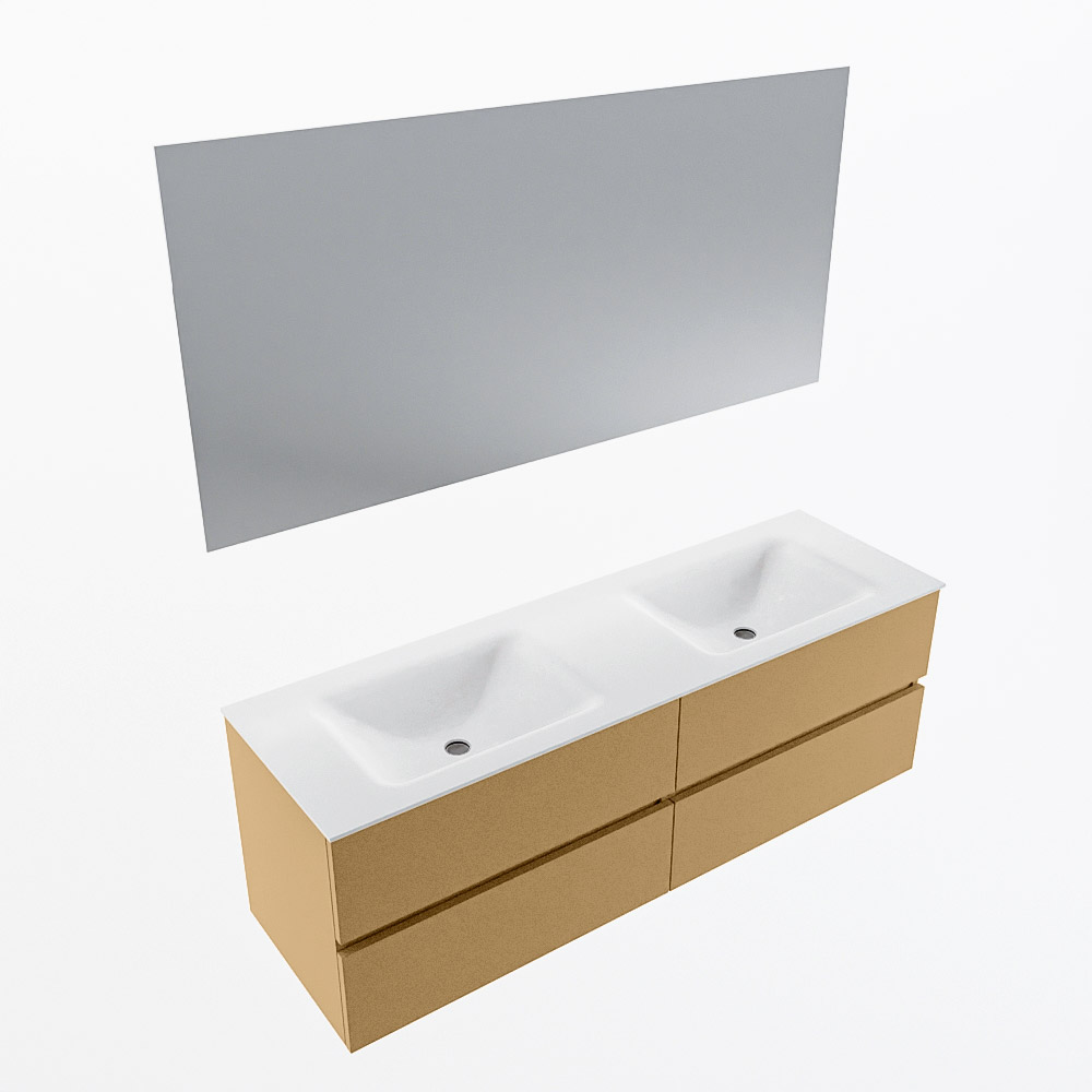 MONDIAZ VICA 150cm mueble de baño Oro 4 cajones. Lavabo CLOUD Doble sin orificio color Talc con espejo LED. 6 MONDIAZ VICA 150cm mueble de baño Oro 4 cajones. Lavabo CLOUD Doble sin orificio color Talc con espejo LED. - Imagen 6