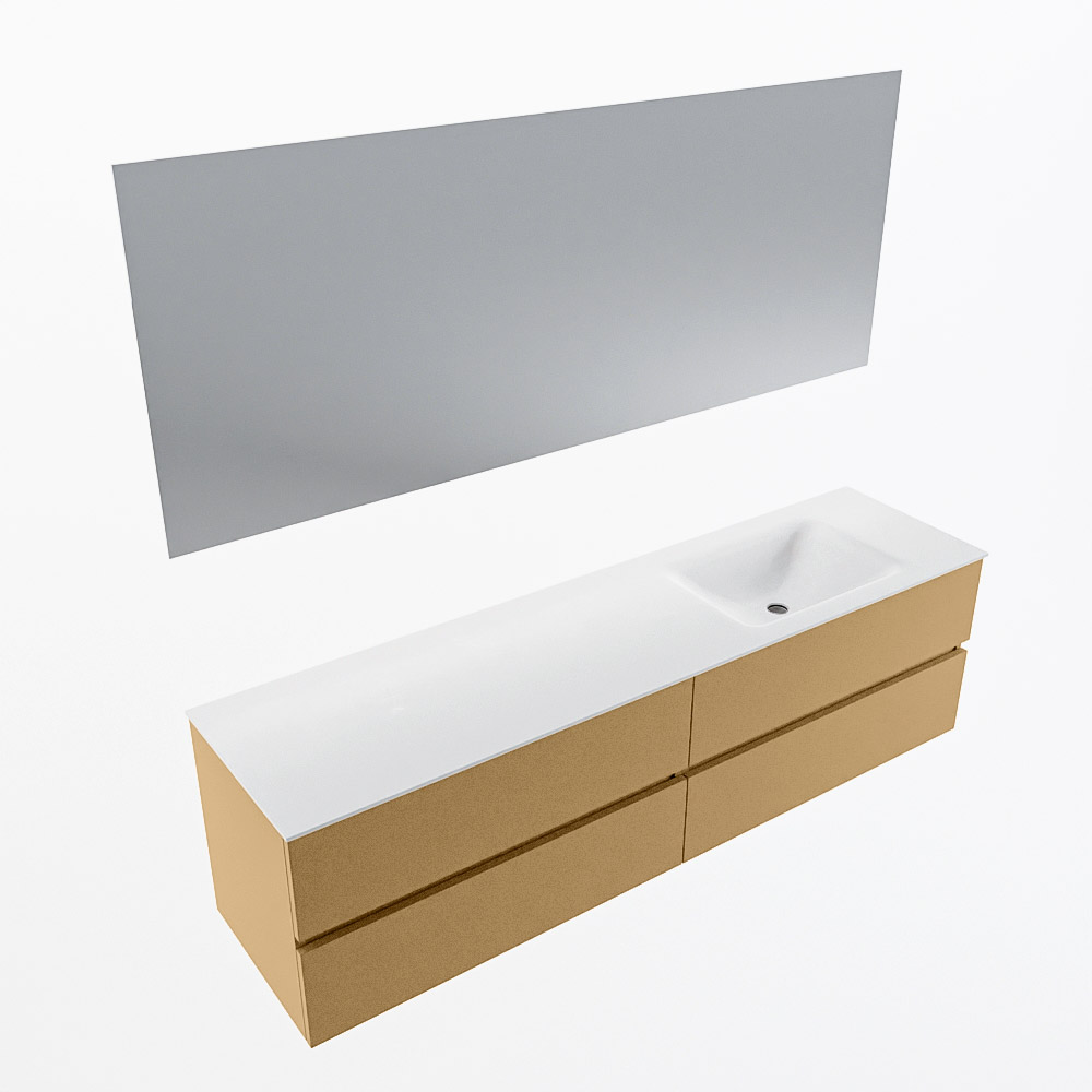 MONDIAZ VICA 180cm mueble de baño Oro 4 cajones. Lavabo CLOUD Derecho sin orificio color Talc con espejo LED. 6 MONDIAZ VICA 180cm mueble de baño Oro 4 cajones. Lavabo CLOUD Derecho sin orificio color Talc con espejo LED. - Imagen 6