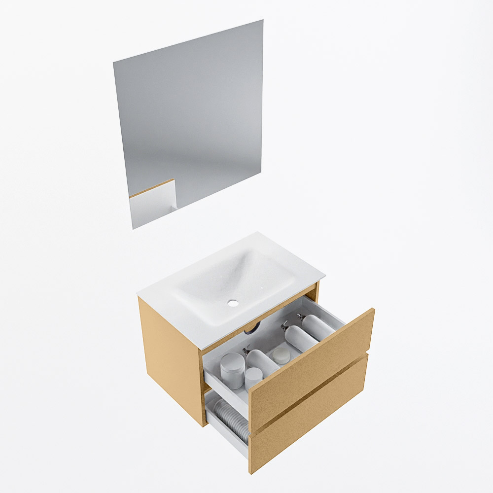 MONDIAZ VICA 70cm mueble de baño Oro 2 cajones. Lavabo CLOUD Centro 1 orificio color Talc con espejo LED. 7 MONDIAZ VICA 70cm mueble de baño Oro 2 cajones. Lavabo CLOUD Centro 1 orificio color Talc con espejo LED. - Imagen 7