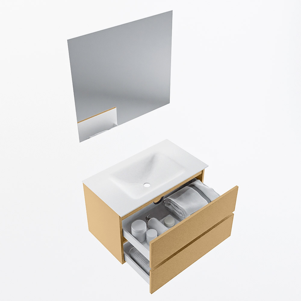 MONDIAZ VICA 80cm mueble de baño Oro 2 cajones. Lavabo CLOUD Centro sin orificio color Talc con espejo LED. 7 MONDIAZ VICA 80cm mueble de baño Oro 2 cajones. Lavabo CLOUD Centro sin orificio color Talc con espejo LED. - Imagen 7
