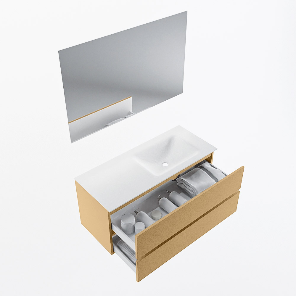 MONDIAZ VICA 110cm mueble de baño Oro 2 cajones. Lavabo CLOUD Derecho 1 orificio color Talc con espejo LED. 7 MONDIAZ VICA 110cm mueble de baño Oro 2 cajones. Lavabo CLOUD Derecho 1 orificio color Talc con espejo LED. - Imagen 7
