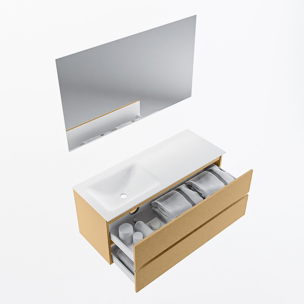 MONDIAZ VICA 120cm mueble de baño Oro 2 cajones. Lavabo CLOUD Izquierda 1 orificio color Talc con espejo LED. 7 MONDIAZ VICA 120cm mueble de baño Oro 2 cajones. Lavabo CLOUD Izquierda 1 orificio color Talc con espejo LED. - Imagen 7