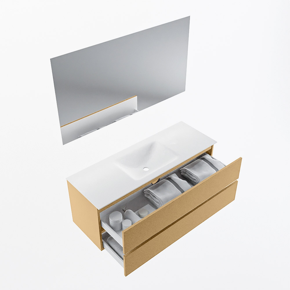 MONDIAZ VICA 130cm mueble de baño Oro 2 cajones. Lavabo CLOUD Centro 1 orificio color Talc con espejo LED. 6 MONDIAZ VICA 130cm mueble de baño Oro 2 cajones. Lavabo CLOUD Centro 1 orificio color Talc con espejo LED. - Imagen 7