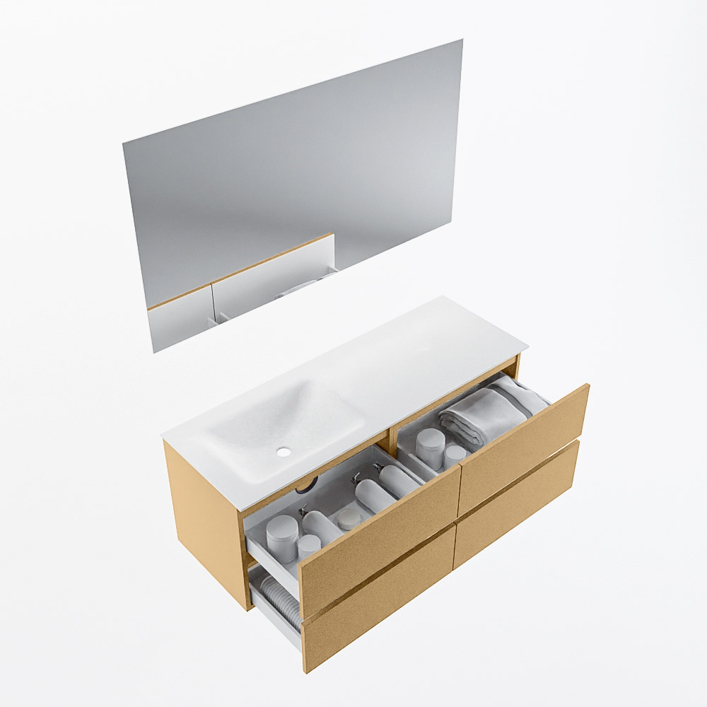MONDIAZ VICA 130cm mueble de baño Oro 4 cajones. Lavabo CLOUD Izquierda 1 orificio color Talc con espejo LED. 6 MONDIAZ VICA 130cm mueble de baño Oro 4 cajones. Lavabo CLOUD Izquierda 1 orificio color Talc con espejo LED. - Imagen 7