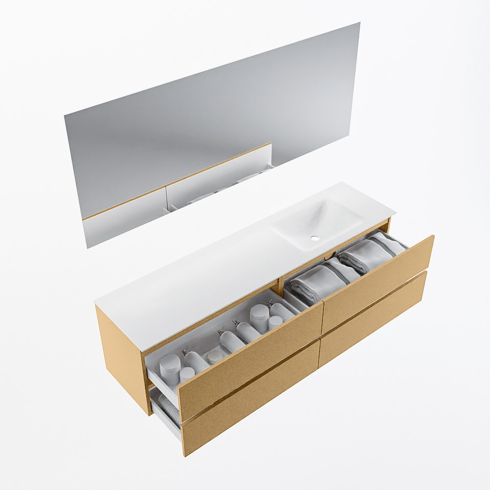 MONDIAZ VICA 180cm mueble de baño Oro 4 cajones. Lavabo CLOUD Derecho sin orificio color Talc con espejo LED. 7 MONDIAZ VICA 180cm mueble de baño Oro 4 cajones. Lavabo CLOUD Derecho sin orificio color Talc con espejo LED. - Imagen 7