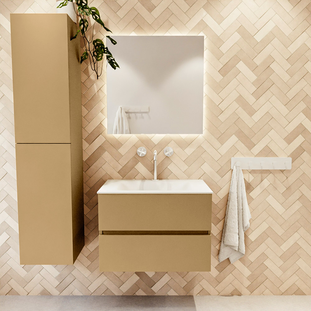 MONDIAZ VICA 70cm mueble de baño Oro 2 cajones. Lavabo CLOUD Centro 1 orificio color Talc con espejo LED. 2 MONDIAZ VICA 70cm mueble de baño Oro 2 cajones. Lavabo CLOUD Centro 1 orificio color Talc con espejo LED. - Imagen 2